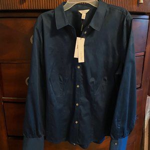 Woman's CK Long Sleeve Dark Teal Blue Shirt NWT